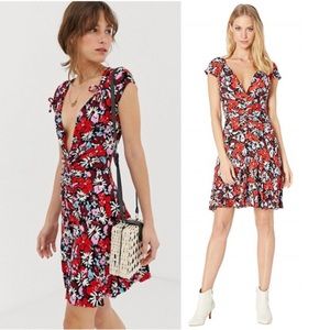 Free People! Key To Your Heart Ribbed Knit Floral Mini Dress